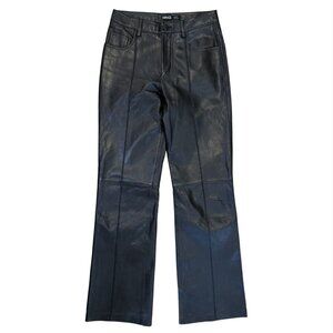 MANGO Black Real Leather Panel Pants GUC $330 XS